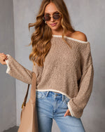 Mocha % Whisper Frost Knit Contrast Trim Sweater-1