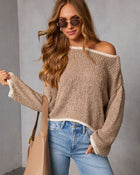 Mocha % Whisper Frost Knit Contrast Trim Sweater-1