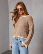 Mocha % Whisper Frost Knit Contrast Trim Sweater-3