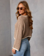 Mocha % Whisper Frost Knit Contrast Trim Sweater-4