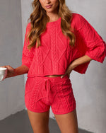 Coral % Noon Nap Crop Cable Knit Sweater-6