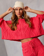 Coral % Noon Nap Crop Cable Knit Sweater-5