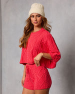 Coral % Noon Nap Crop Cable Knit Sweater-3