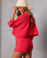 Coral % Noon Nap Crop Cable Knit Sweater-4