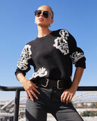 Black % Copeland Floral Contrast Pullover Sweater-6