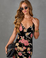 Villa Garden Floral Velvet Slip Midi Dress