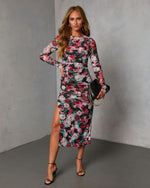 Rusted Bloom Printed Mesh Midi Dress