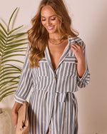 Cabana Cloud Striped Waist Tie Midi Dress