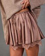 Golden Solace Satin Lace Trim Skort