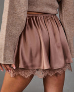 Golden Solace Satin Lace Trim Skort
