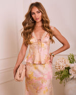 Spiced Honey Lace Trim Bust Tie Top