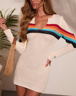 Norien Open Knit Color Block Cover Up Mini Dress
