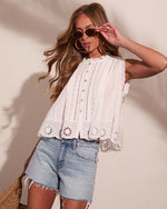 Sweet Victory Mock Neck Cotton Eyelet Top