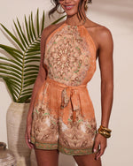 Mareanna Abstract Halter Neck Waist Tie Romper