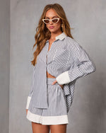 Sea Lune Striped Contrast Hem Button Down Top