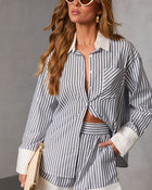 Sea Lune Striped Contrast Hem Button Down Top