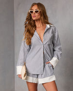 Sea Lune Striped Contrast Hem Button Down Top
