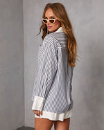 Sea Lune Striped Contrast Hem Button Down Top