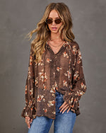 Seasons Story Floral Chiffon Mock Neck Blouse
