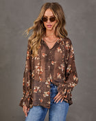 Seasons Story Floral Chiffon Mock Neck Blouse