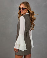 Zilla Bow Sleeve Herringbone Neck Tie Mini Dress