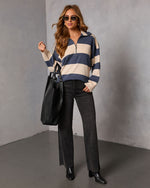 Navy/Cream % Jussie Striped Half Zip Sweater-2