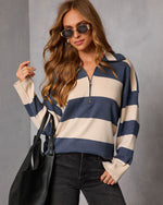 Navy/Cream % Jussie Striped Half Zip Sweater-5
