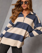 Navy/Cream % Jussie Striped Half Zip Sweater-6
