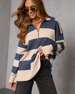 Navy/Cream % Jussie Striped Half Zip Sweater-1
