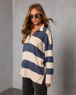 Navy/Cream % Jussie Striped Half Zip Sweater-3