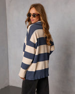 Navy/Cream % Jussie Striped Half Zip Sweater-4