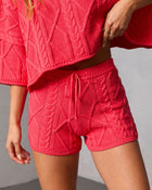 Coral % Noon Nap Drawstring Cable Knit Shorts-1