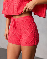 Coral % Noon Nap Drawstring Cable Knit Shorts-3