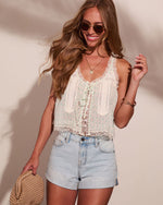 Ellisena Embroidered Cotton Lace Abstract Print Tank Top