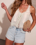 Ellisena Embroidered Cotton Lace Abstract Print Tank Top