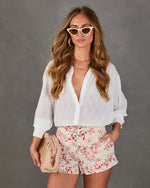 Garden Romantic Floral Linen Mid Rise Shorts