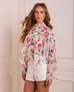Bloom On Floral Mock Neck Blouse