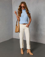 Powder Blue % Estellie Cable Knit Sleeveless Turtleneck Sweater-2