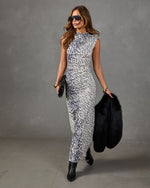Spotted Muse Leopard Mock Neck Maxi Dress