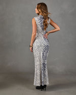 Spotted Muse Leopard Mock Neck Maxi Dress