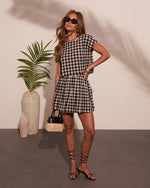 Velmiah Pleated Gingham Print Mini Skirt