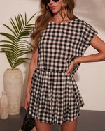 Velmiah Pleated Gingham Print Mini Skirt