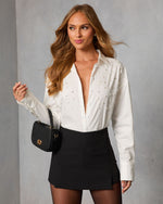 Holiday Classic Embellished Button Up Top