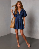 Core Refresh Pleated Chambray Mini Shirt Dress