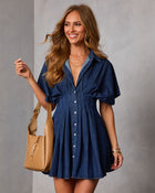 Core Refresh Pleated Chambray Mini Shirt Dress