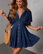 Core Refresh Pleated Chambray Mini Shirt Dress