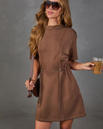 Layover Lounge Drawstring Waist Soft Form Mini Dress