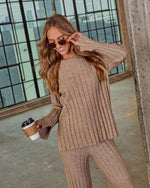 Taupe % Homebody Hour Ribbed Knit Sweater-1