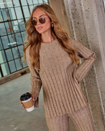 Taupe % Homebody Hour Ribbed Knit Sweater-5