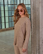 Taupe % Homebody Hour Ribbed Knit Sweater-3